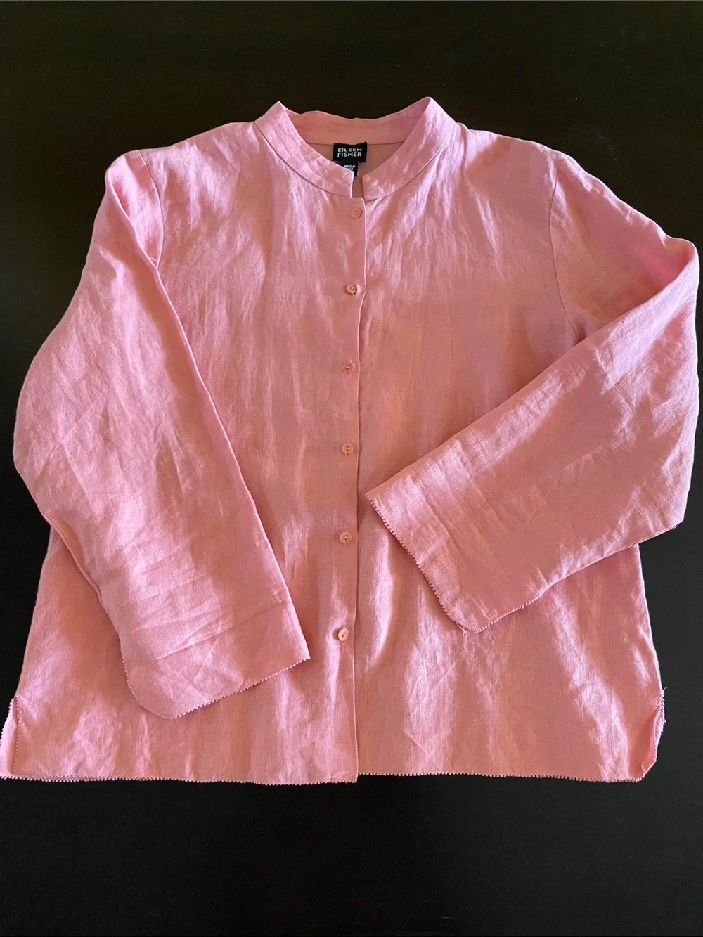 Eileen Fisher Light Pink Linen Mandarin-Collar Shirt Size M - Picture 1 of 4